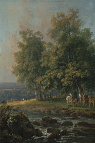 Cavalli e bovini vicino a un fiume, 1777 da George the Elder Barret