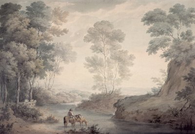 Paesaggio con Fiume e Cavalli che si Abbeverano da George the Elder Barret