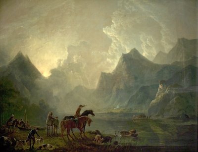 Lago di Llanberis e Castello di Dolbadarn, Galles del Nord, 1777 da George the Elder Barret
