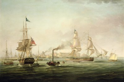 Veduta del porto di Hull con lo Spartan da George the Elder Chambers