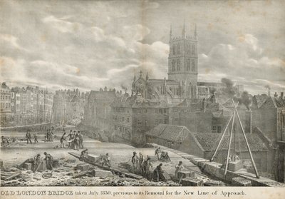 Vecchio Ponte di Londra preso nel luglio 1830, prima della sua rimozione per la nuova linea di approccio da George the Elder Scharf