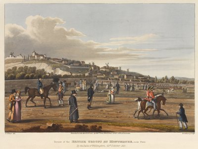 Rassegna delle truppe britanniche a Montmartre, vicino a Parigi, dal Duca di Wellington, 21 ottobre 1815, inciso da M. Dubourg, 1819 da George the Elder Scharf