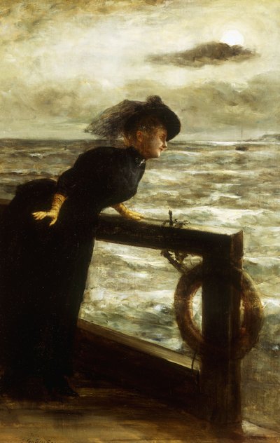 Signora in nero vicino al mare da George van den Bos