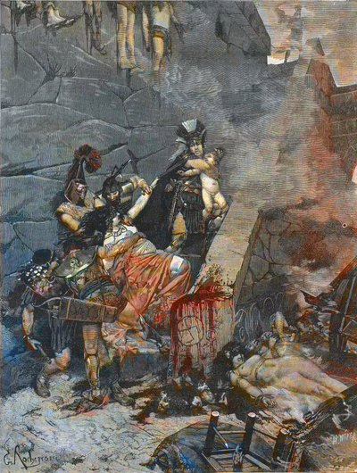 Andromaca - Ulisse strappa Astianatte dalle braccia di Andromaca per gettarlo dalle mura di Troia - INCISIONE DOPO IL DIPINTO DI George-Antoine Rochegrosse (1859-1938) da Georges (after) Rochegrosse
