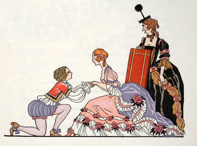 Cenerentola con il Principe Azzurro, la sua matrigna osserva da Georges Barbier