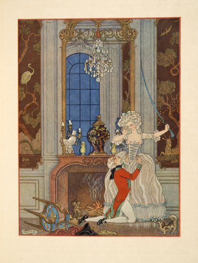 Danceny dichiara il suo amore a Cecile, illustrazione da 