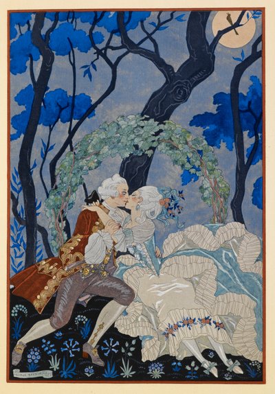 In Sordina. Un uomo e una donna che si baciano al chiaro di luna. da Georges Barbier
