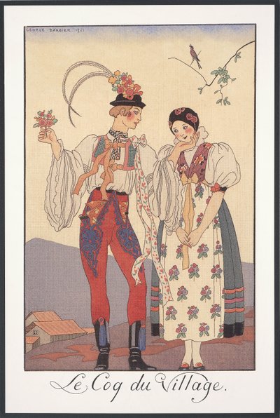 Falbalas et Fanfreluches, Almanacco per il 1922, Le coq du village, di George Barbier, stampa da Georges Barbier