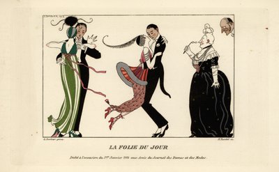 Coppie alla moda che ballano energicamente a un ballo da Georges Barbier