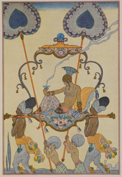 India. Un personaggio trasportato in una lettiga da Georges Barbier