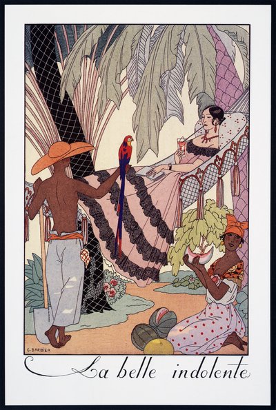 La Belle Indolente, litografia di George Barbier (1882-1932), da Falbalas et Fanfreluches, Almanach des Modes Presentes, Passees et Futures, Francia, 20° secolo da Georges Barbier