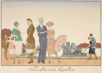Gli alleati a Versailles. Varie rappresentazioni di soldati degli alleati. da Georges Barbier