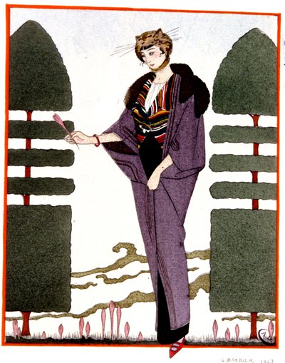 Cappotto da viaggio di Mme Paquin, incisione 1914 da Georges Barbier