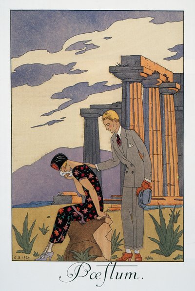 Paestum, litografia da Falbalas et Fanfreluches, Almanach des Modes Presentes, Passees et Futures da Georges Barbier