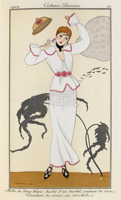 Robe de drap blanc bordé d