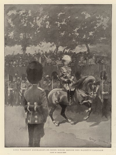 Lord Wolseley (Comandante in Capo) che cavalca davanti alla carrozza di Sua Maestà da Georges Bertin Scott