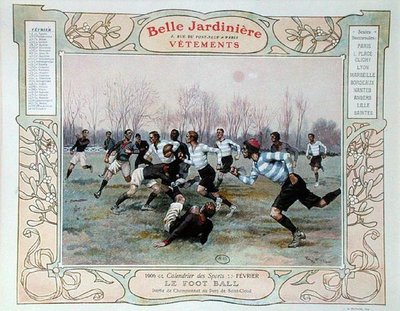 Rugby, illustrazione per febbraio da un calendario per il negozio di abbigliamento 