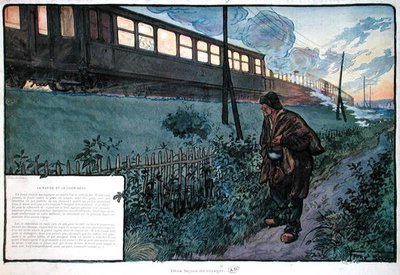 Due metodi di viaggio, il treno espresso e il vagabondo, inizio XX secolo da Georges Bertin Scott
