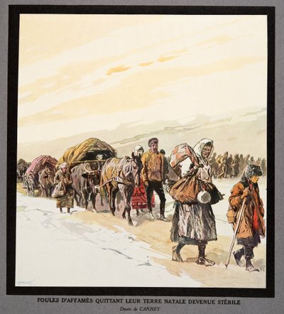 Esodo di persone affamate dalla loro terra natale, da Histoire des Soviets, pub. 1922 da Georges Carrey