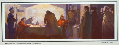 Dentro una cassaforte durante la Rivoluzione, da Histoire des Soviets, pub. 1922 da Georges Carrey