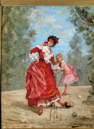 Partita di croquet. Dipinto di Georges Jules Victor Clairin (1843 - 1919) da Georges Clairin