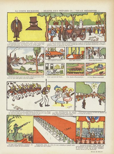 Cucina borghese. Una ricetta per un viaggio presidenziale. Illustrazione per Le Rire da Georges Delaw