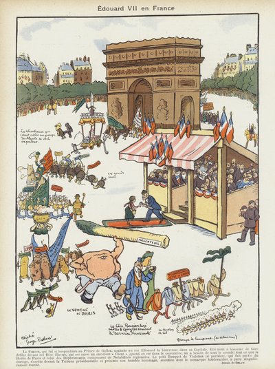 La visita del re Edoardo VII in Francia. Illustrazione per Le Rire da Georges Delaw