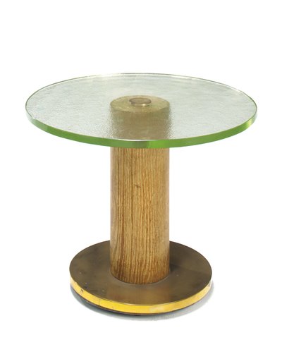 Tavolino occasionale in quercia, vetro e ottone, c.1930 da Georges Djo Bourgeois