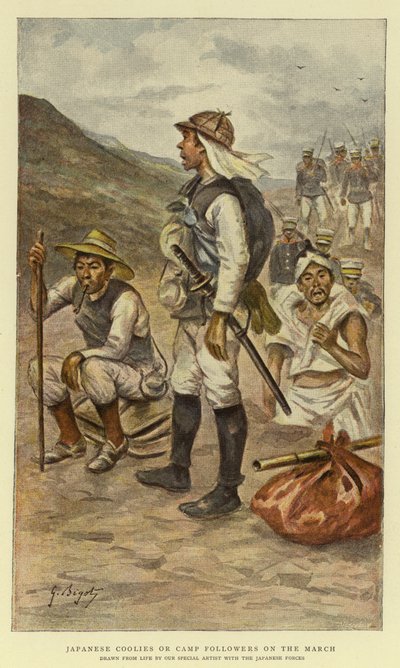 Coolies giapponesi o seguaci del campo in marcia da Georges Ferdinand Bigot