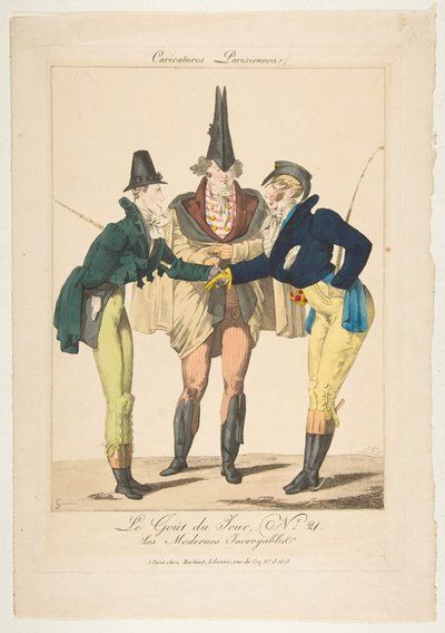 Le Goût du Jour, No. 21: Les Modernes Incroyables, da Caricatures Parisiennes, ca. 1815 da Georges Jacques Gatine