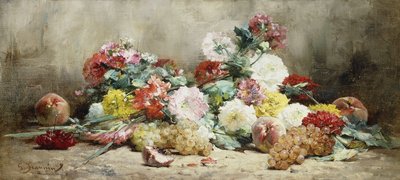Garofani, rose, uva e pesche da Georges Jeannin