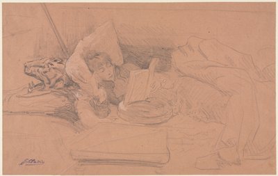 Sarah Bernhardt sdraiata su un divano, leggendo, c. 1885-1890 da Georges Jules Victor Clairin