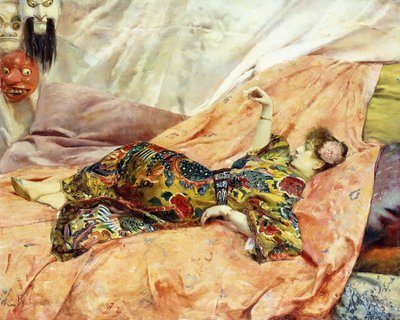 Ritratto di Sarah Bernhardt, sdraiata in un interno cinese da Georges Marie Rochegrosse