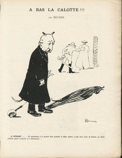 Illustrazione di Georges Meunier (1869-1934) in Le Panache, rivista realista illustrata, 20/01/04 - Realismo, Religione Fede - Combes Emile, Diavolo - Animalizzazione da Georges Meunier