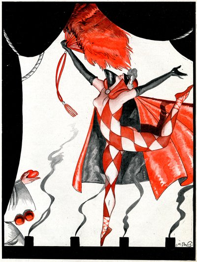 La pantomima eterna, il Fante di Cuori e la Regina di Quadri - illustrazione da la Vie Parisienne da Georges Pavis