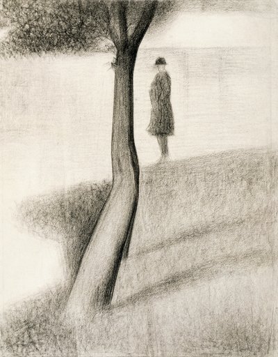 Uomo in piedi accanto a un albero; studio su La Grande Jatte da Georges Pierre Seurat