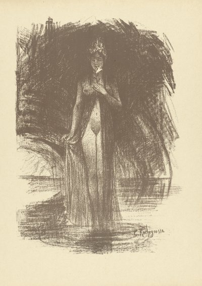 Donna nuda con fiore in piedi in acqua bassa come apparizione da Georges Rochegrosse