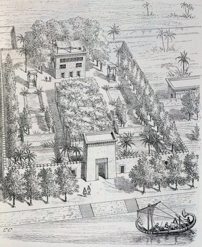 Veduta di una villa egiziana lungo il Nilo, ricostruzione di Chipiez, da Storia dell