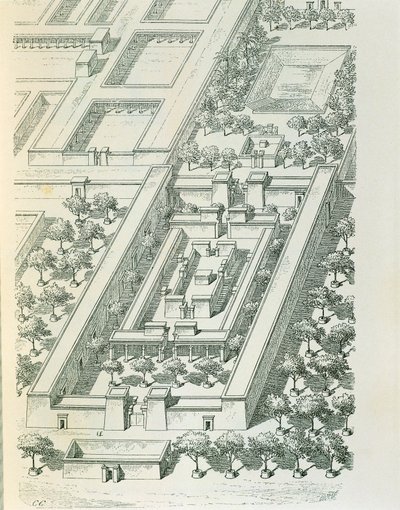 Incisione che raffigura una vista prospettica di un edificio a Tell el-Amarna di Georges Perrot e Charles Chipiez da Georges and Chipiez Charles Perrot