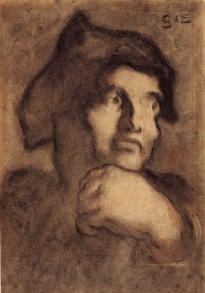 Studio di una testa maschile con la mano sinistra sotto il mento da Georges d