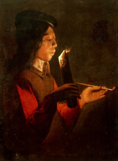Un ragazzo con una pipa, che soffia su un tizzone Le Souffleur à la pipe da Georges de, La Tour