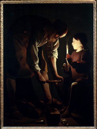 San Giuseppe falegname, Gesù bambino tiene una candela per illuminare suo padre Giuseppe al lavoro da Georges de La Tour