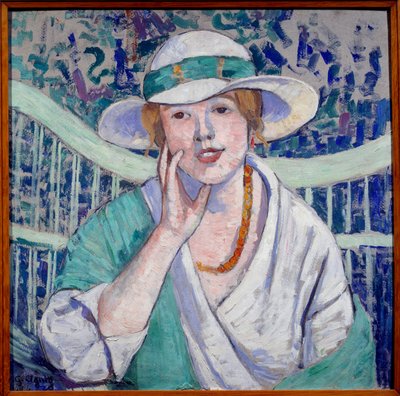 Ritratto di signora con cappello bianco e verde da Georgette Agutte