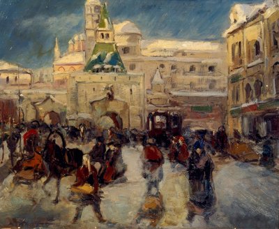 Piazza Iljinskaja con la Porta Iljinski a Mosca da Georgi Alexandrowitsch Lapschin