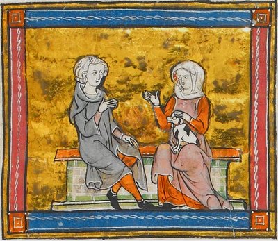 Lancillotto a colloquio con una dama che tiene in mano un cagnolino bianco e nero, da Morte Artu, 1315-1325 circa (41067329535) da Georgia Levan Ramishvili from Tbilisi