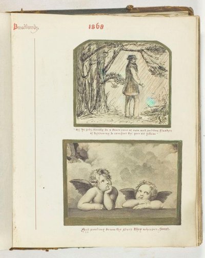 Senza Titolo [uomo sotto la pioggia e due cherubini] da Georgina Cowper