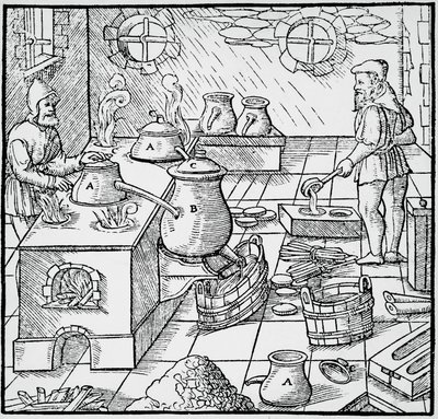 Incisione da De re metallica, di Georg Pawer o Georgius Agricola, pubblicato a Basilea da Georgius Agricola