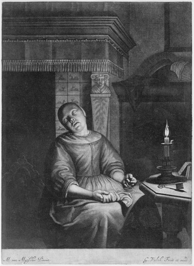 Ragazza che dorme con il ricamo in grembo, fine XVII-inizio XVIII secolo da Gerald Valck