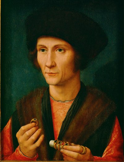 Un orafo, forse Jacques Cnoop, suocero di Gerard David ... (olio su legno di quercia) da Gerard David