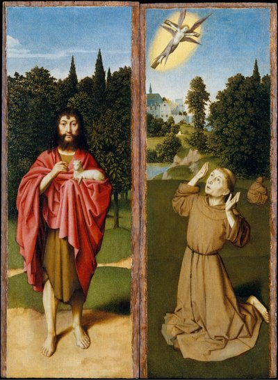 San Giovanni Battista, San Francesco riceve le stimmate, ca. 1485-90 da Gerard David